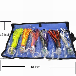 3. Set of Six Pusher Style Marlin Tuna Mahi Dolphin Durado Wahoo trolling Skirt Lures.