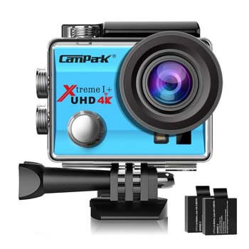 2. Campark ACT74 Action Camera 4K WiFi Waterproof Sports Camera 170 Degree Ultra Wide Angle Lens with 2 Pcs Rechargeable Batteries and Helmet Accessories Kits (Blue)