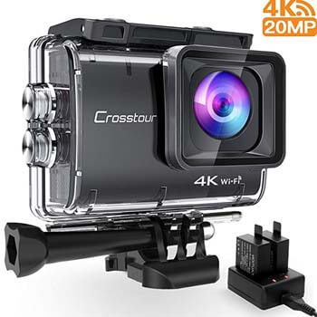 7. Crosstour Action Camera Real 4K 20MP WiFi Underwater Cam 40M with EIS Anti-Shake Time-Lapse Recording Plus 2