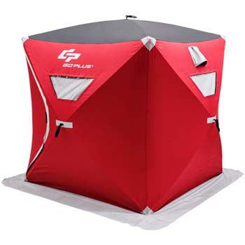 8: Goplus Portable Ice Shelter Pop-up Ice Fishing Tent Shanty w/Bag and Ice Anchors Red