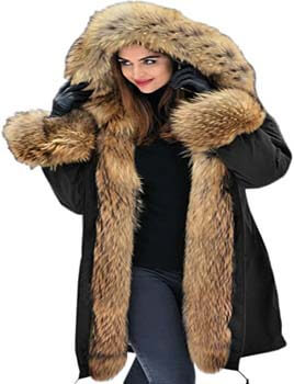 4. Aofur Women's Hooded Faux Fur Lined Warm Coats Parkas Anoraks Outwear Winter Long Jackets