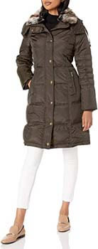 9. London Fog Women's Chevron Coat with Faux-Fur Trim