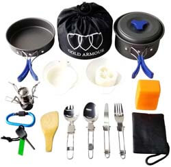 6. Gold Armour 17 Pieces Camping Cookware Mess Kit