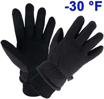 6. OZERO Winter Gloves Water Resistant Thermal Glove with Deerskin Suede Leather and Insulated Polar Fleece