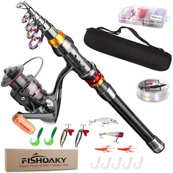 4. FISHOAKY Fishing Rod kit, Carbon Fiber Telescopic Fishing Pole, and Reel Combo